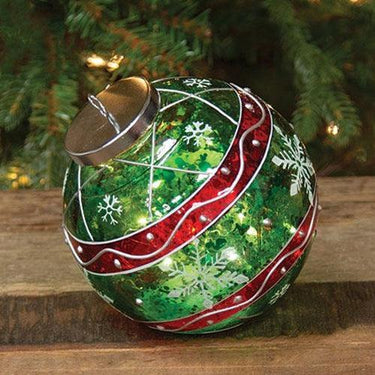 Green Stripe & Snowflake Light Up Ball Ornament - The Fox Decor